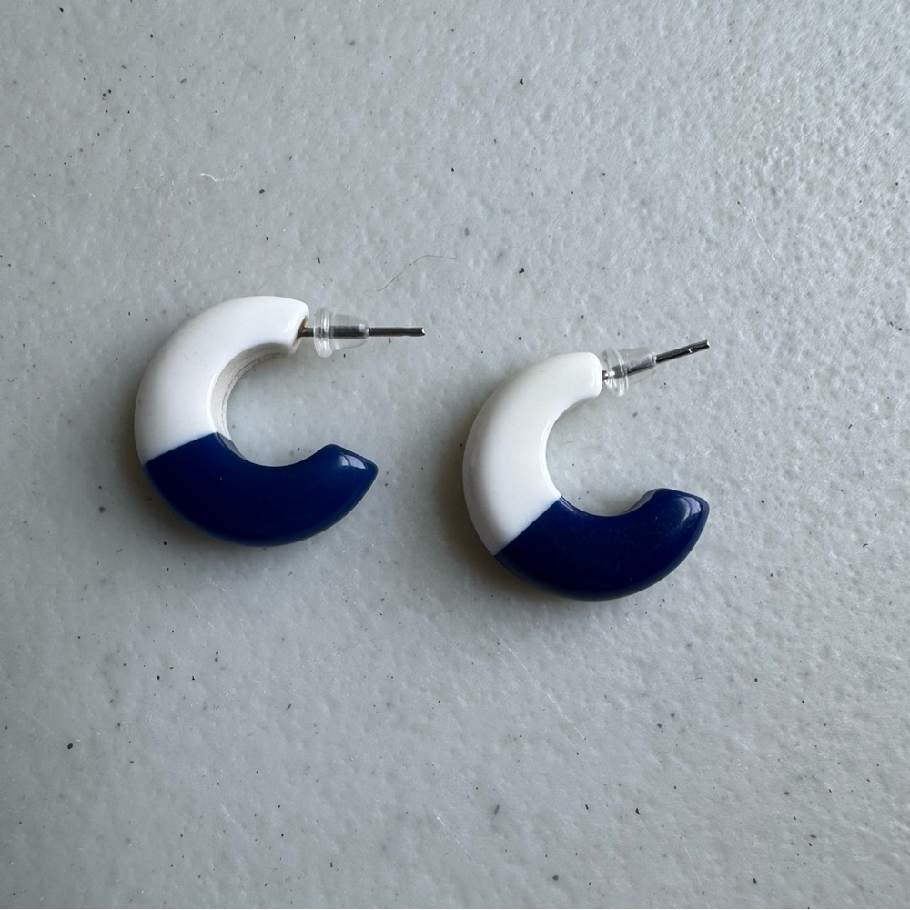 Vintage Blue and‎ White Crescent Earrings